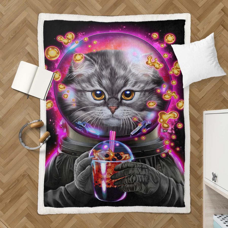 Astronauten-Katzen-Bubble-Tea Decke - Fleecedecke – Bild 3