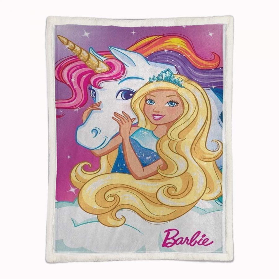 Barbie und Einhorn Decke - Fleecedecke – Bild 2