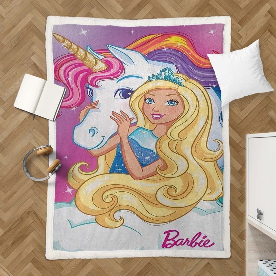Barbie und Einhorn Decke - Fleecedecke – Bild 3