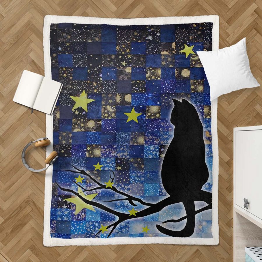 Katze Sternennacht Decke - Fleecedecke – Bild 3