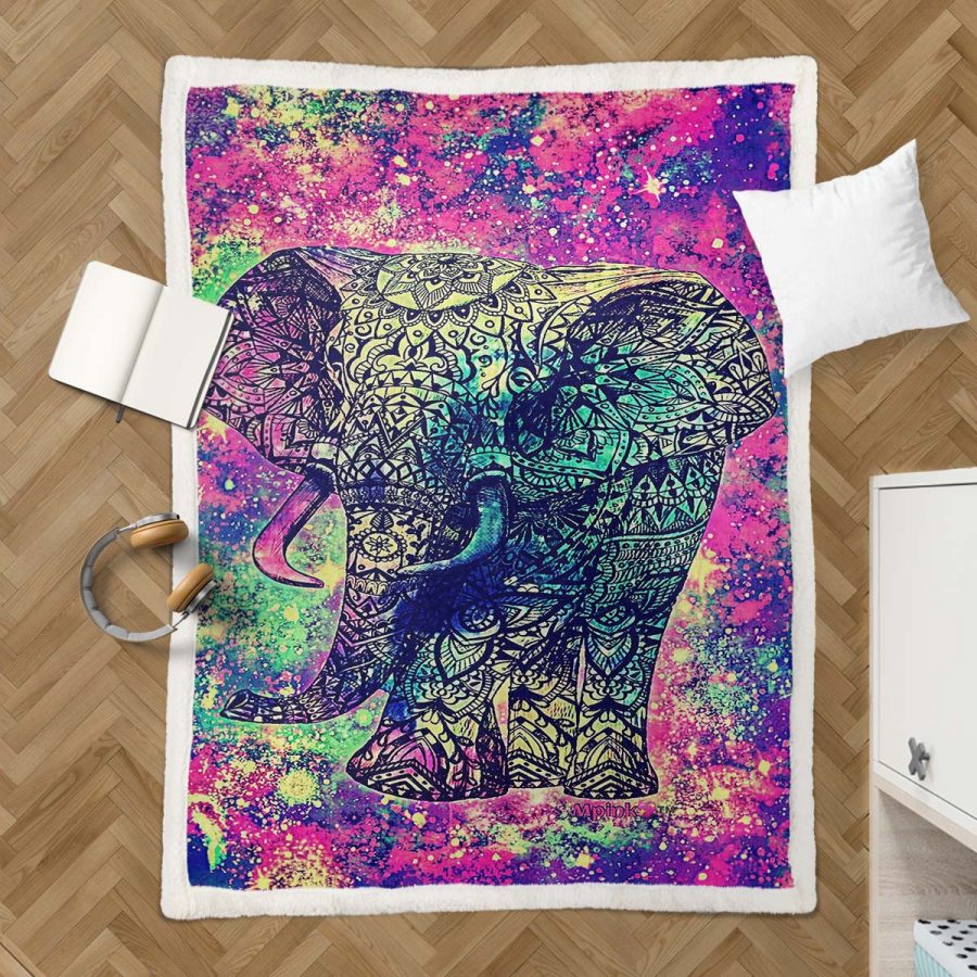 Elefant Boho Hippie Stil Decke - Fleecedecke – Bild 3