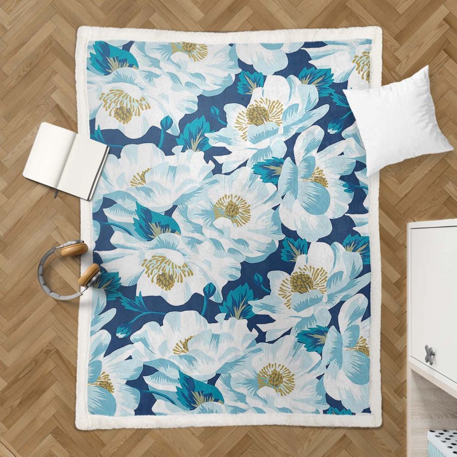 Blumenteppiche Marineblau Decke - Fleecedecke – Bild 3