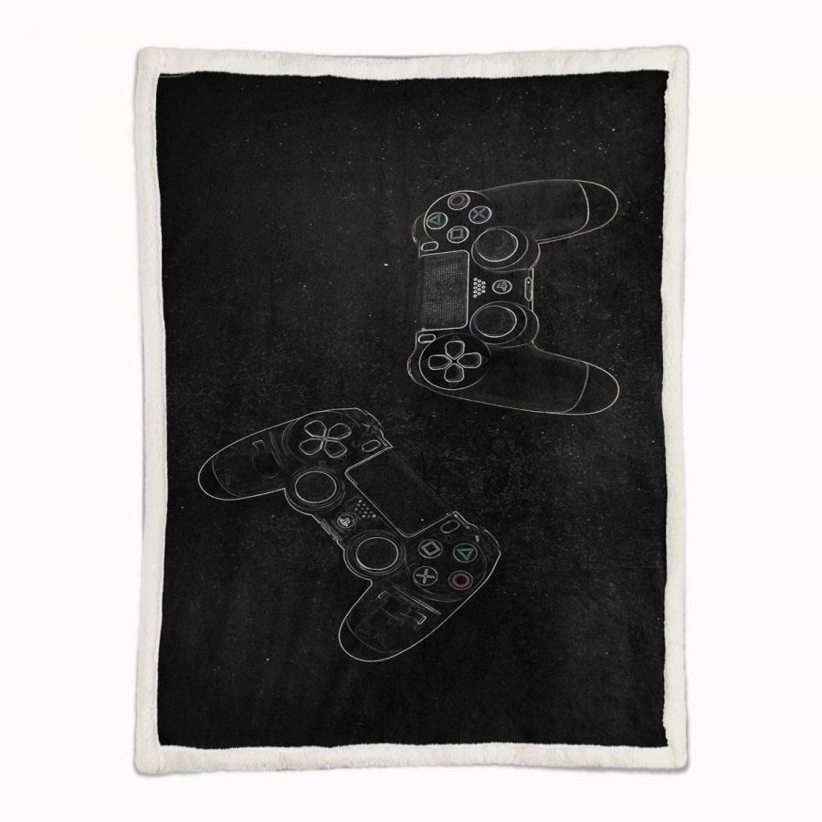 Gamecontroller PlayStation Schwarz Weiß 06 Decke - Fleecedecke – Bild 2