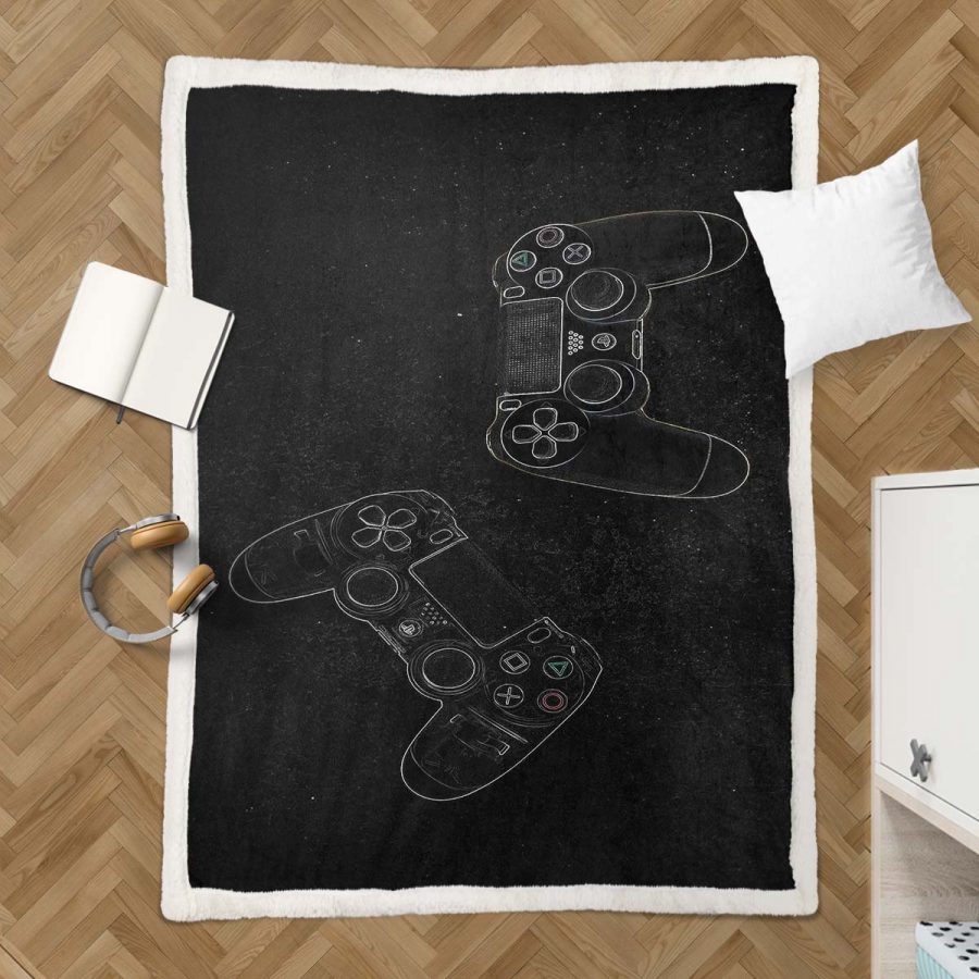 Gamecontroller PlayStation Schwarz Weiß 06 Decke - Fleecedecke – Bild 3