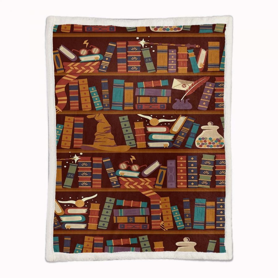 Bücherregal der Harry Potter Hogwarts Decke - Fleecedecke – Bild 2