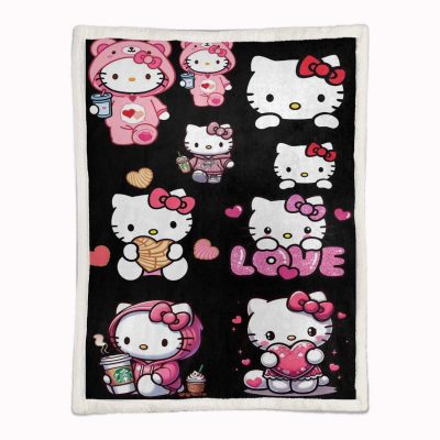 Alternative view of Hello Kitty, schwarzer Hintergrund und rosa Kätzchen Decke - Fleecedecke