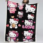 Hello Kitty, schwarzer Hintergrund und rosa Kätzchen Decke – Fleecedecke