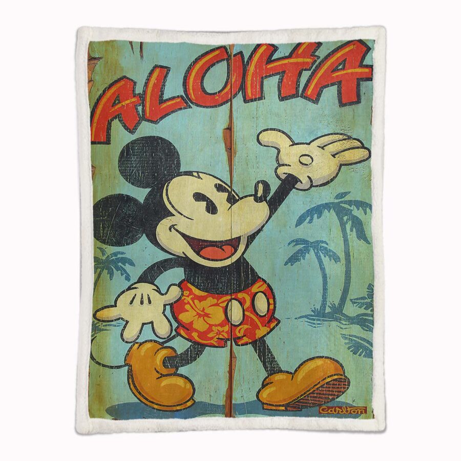 Mickey Maus Aloha Grüner Hintergrund Glücklich Decke - Fleecedecke – Bild 2