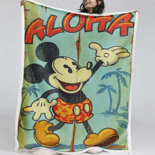 Mickey Maus Aloha Grüner Hintergrund Glücklich Decke - Fleecedecke
