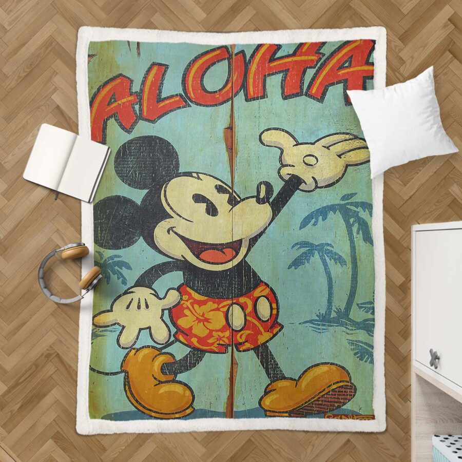 Mickey Maus Aloha Grüner Hintergrund Glücklich Decke - Fleecedecke – Bild 3