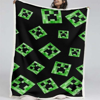 Minecraft Creeper Grünes Gesicht im Dunkeln 02 Decke - Fleecedecke