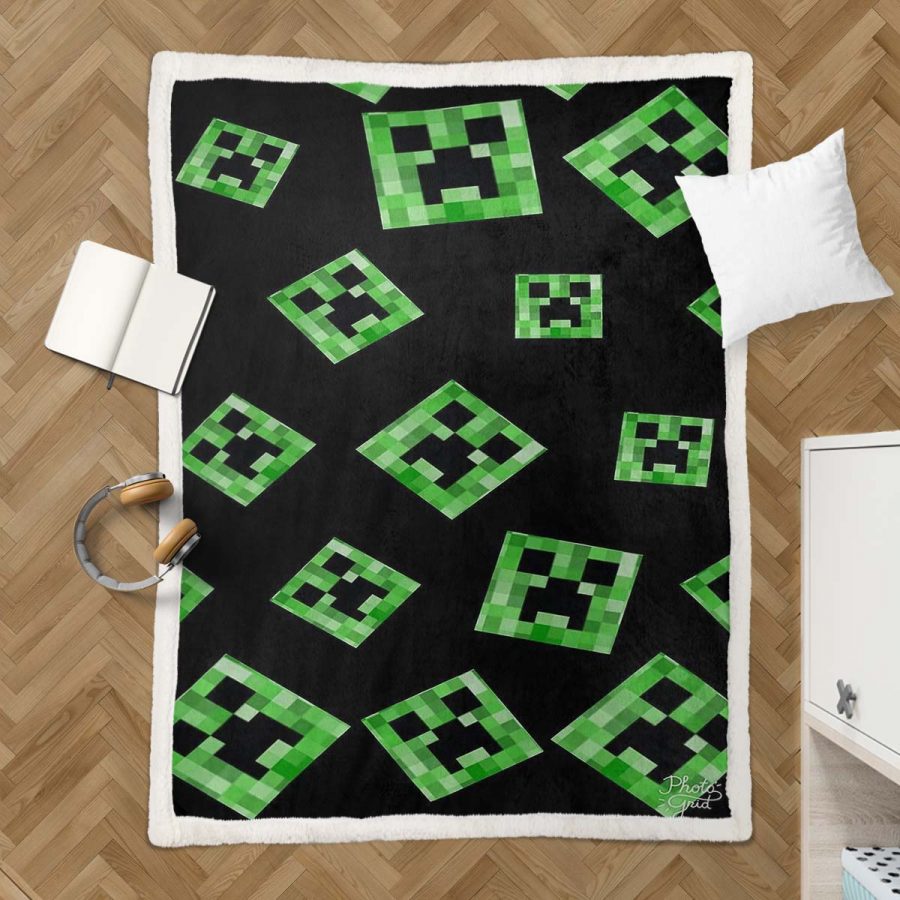 Minecraft Creeper Grünes Gesicht im Dunkeln 02 Decke - Fleecedecke – Bild 3