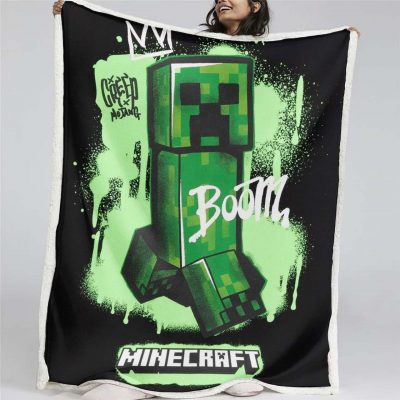 Minecraft Creeper Grünes Gesicht im Dunkeln 03 Decke - Fleecedecke