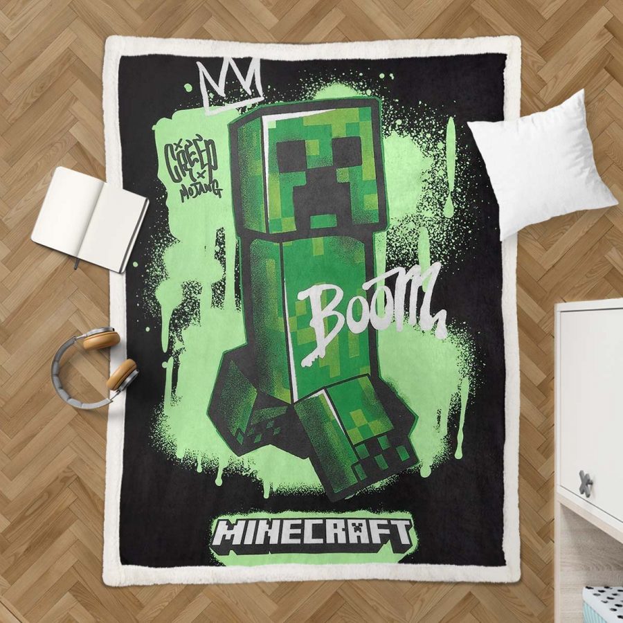 Minecraft Creeper Grünes Gesicht im Dunkeln 03 Decke - Fleecedecke – Bild 3
