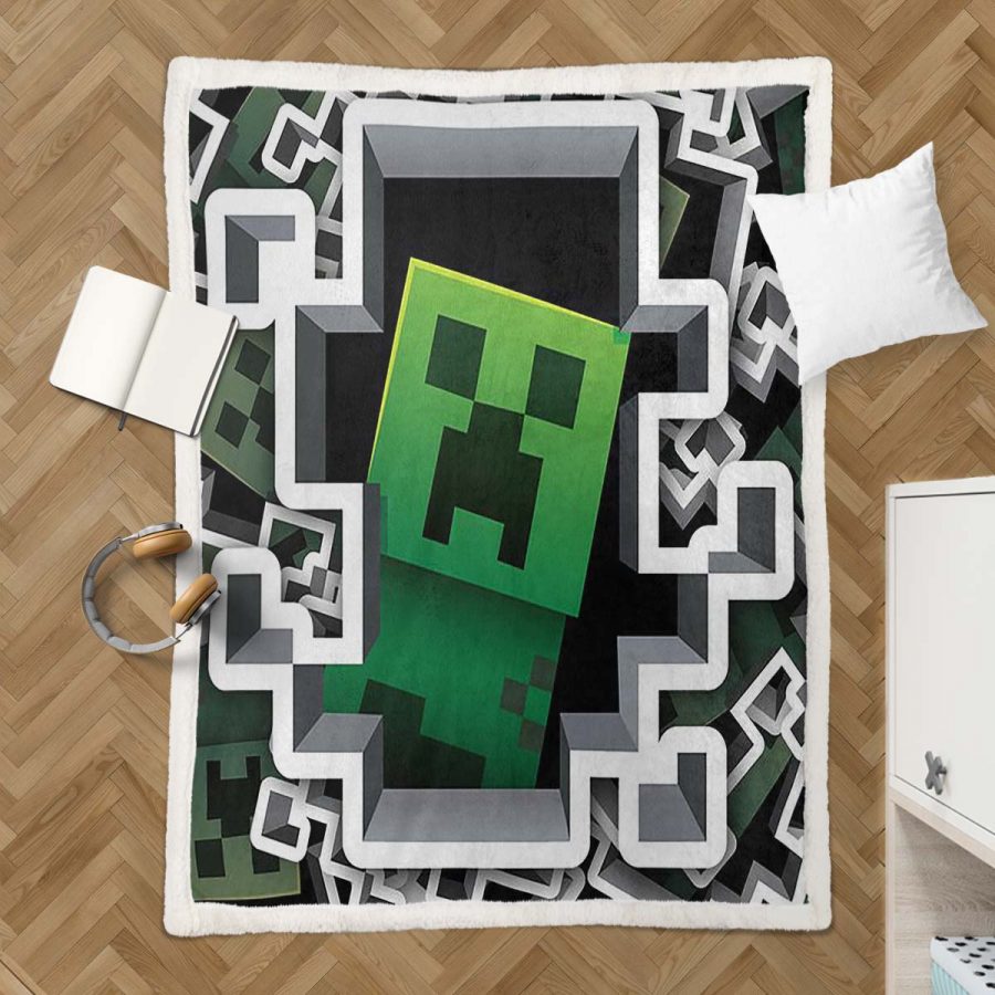 Minecraft Creeper Grünes Gesicht im Dunkeln 04 Decke - Fleecedecke – Bild 3
