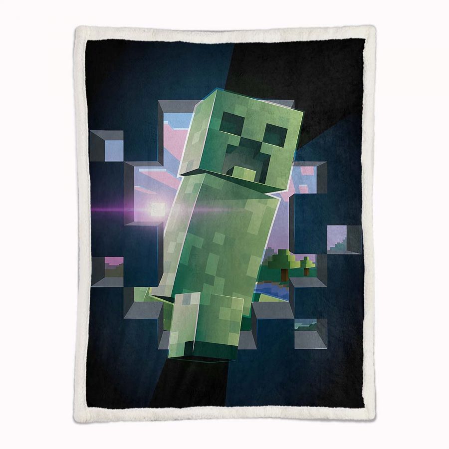 Minecraft Creeper Grünes Gesicht im Dunkeln 06 Decke - Fleecedecke – Bild 2