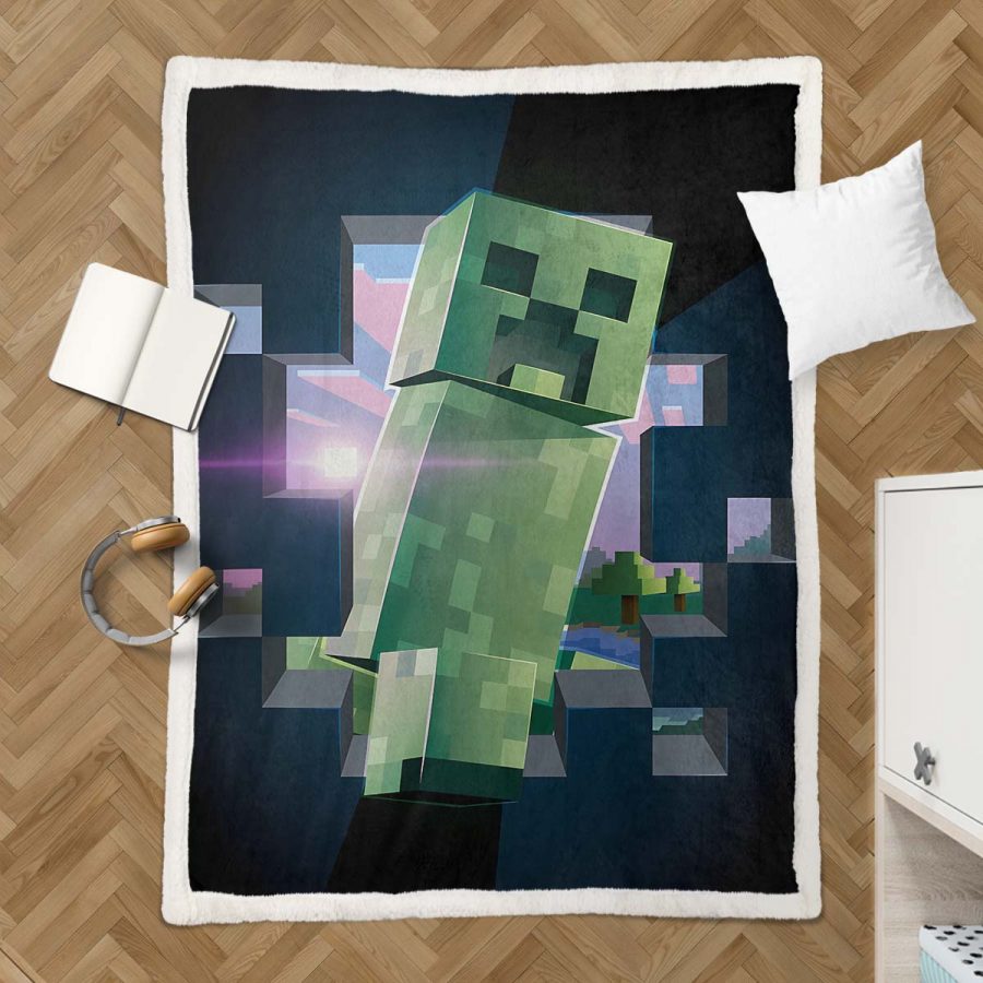 Minecraft Creeper Grünes Gesicht im Dunkeln 06 Decke - Fleecedecke – Bild 3