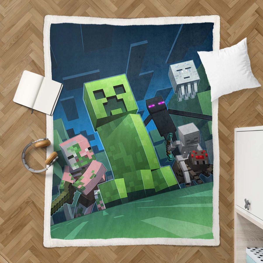 Minecraft Creeper Grünes Gesicht im Dunkeln 07 Decke - Fleecedecke – Bild 3