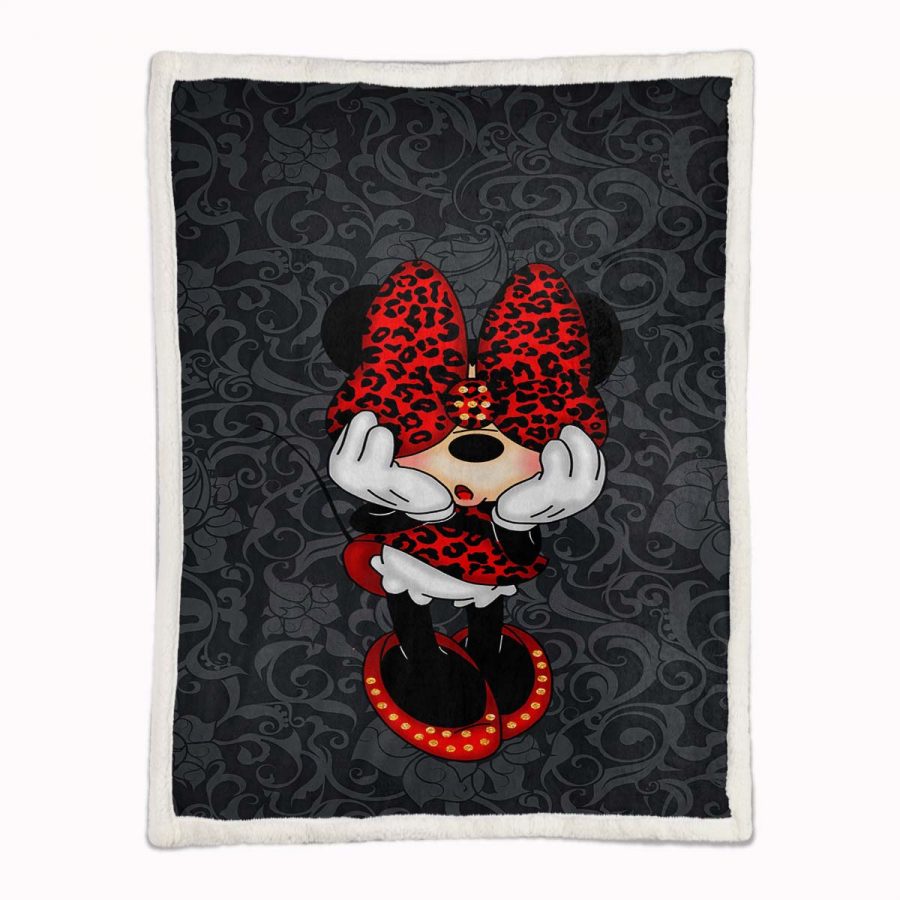 Minnie Maus mit schwarzem Hintergrund und roter Schleife Decke - Fleecedecke – Bild 2