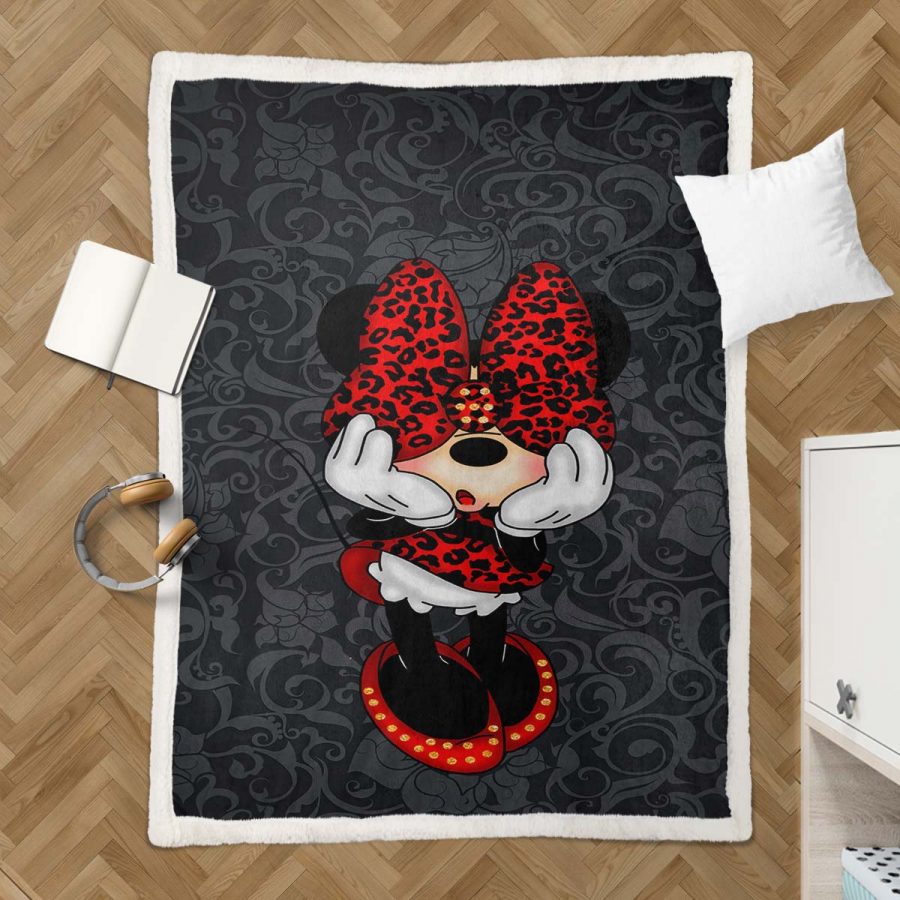 Minnie Maus mit schwarzem Hintergrund und roter Schleife Decke - Fleecedecke – Bild 3
