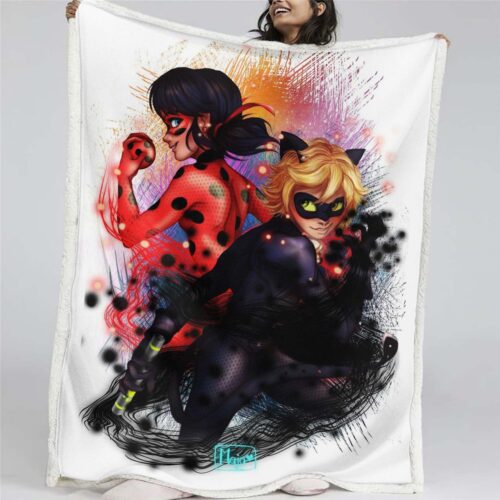 Wunderbarer Marienkäfer und Cat Noir 11 Decke - Fleecedecke