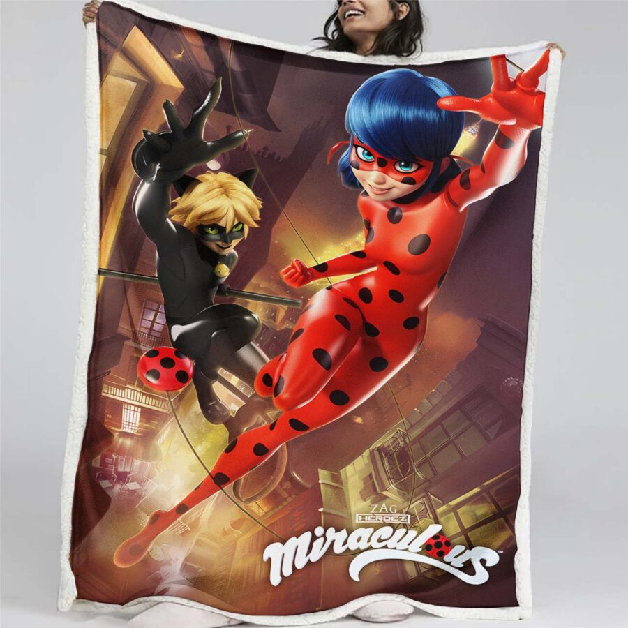 Wunderbarer Marienkäfer und Cat Noir 13 Decke - Fleecedecke