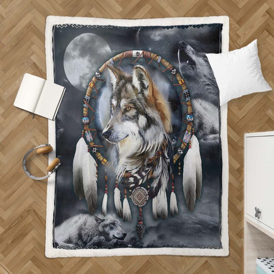 Indianischer Wolf Decke - Fleecedecke – Bild 3