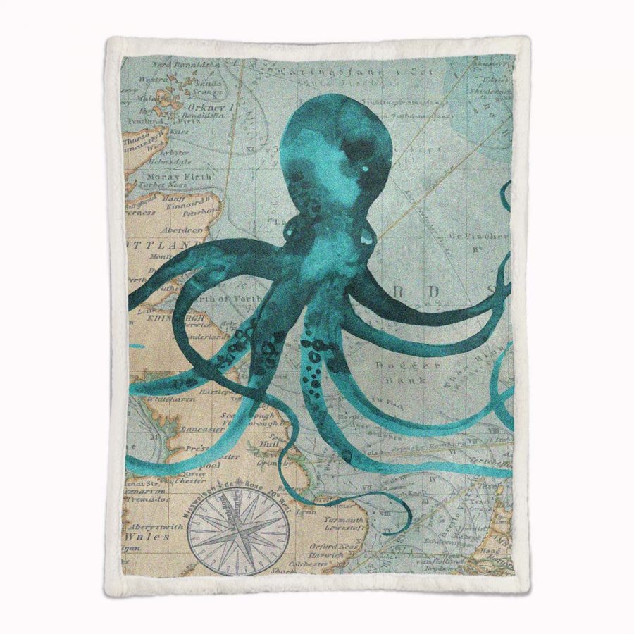 Nautischer Aquarell-Oktopus Decke - Fleecedecke – Bild 2