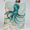 Nautischer Aquarell-Oktopus Decke - Fleecedecke