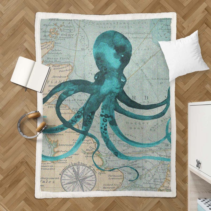 Nautischer Aquarell-Oktopus Decke - Fleecedecke – Bild 3