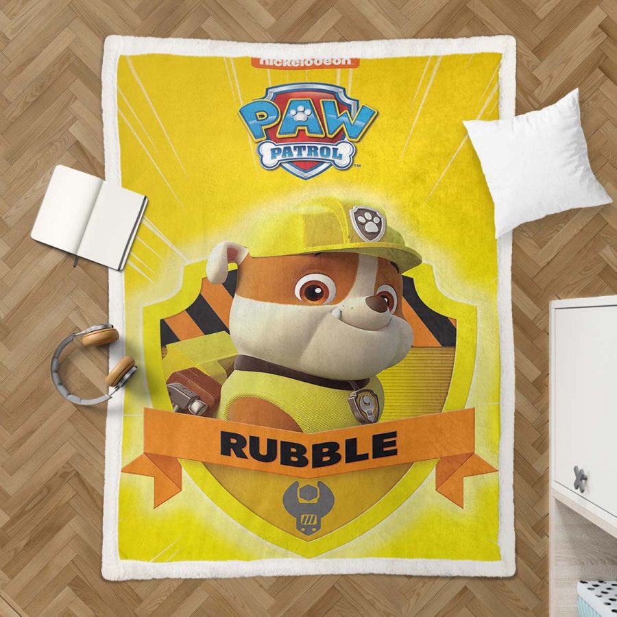 Paw Patrol Rubble Charakter Glückliches Gesicht 02 Decke - Fleecedecke – Bild 3