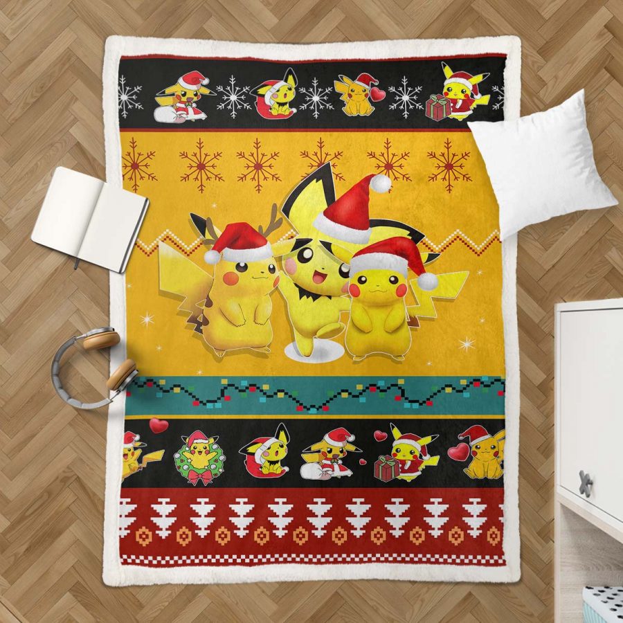 Pikachu Pokemon Frohe Weihnachten Decke - Fleecedecke – Bild 3