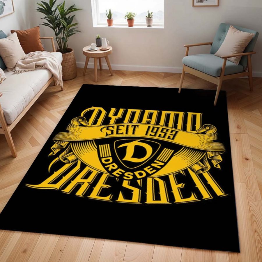 SG Dynamo Dresden gelb schwarz auf schwarzem Hintergrund Teppich – Bild 2