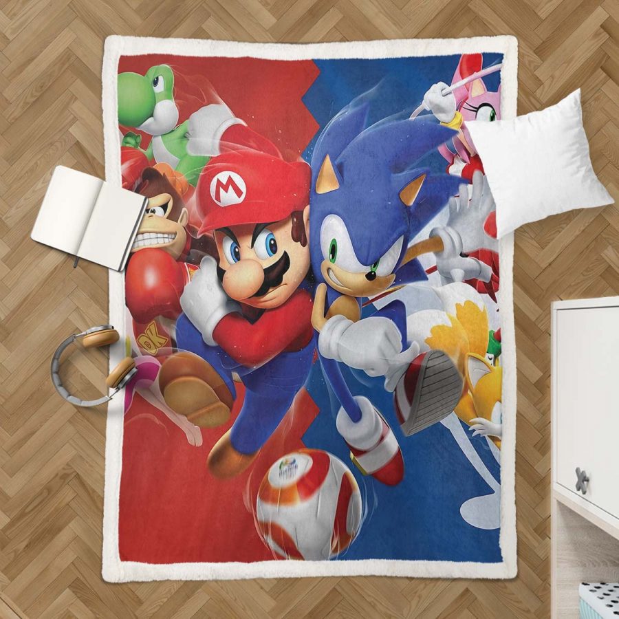 Super Mario und Sonic Spielfiguren 01 Decke - Fleecedecke – Bild 3