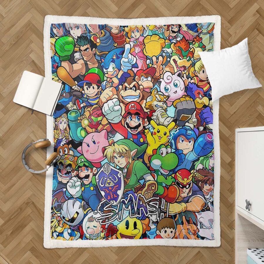 Super Mario Luci Pilz Zelda Pacman Pikachu Nintendo-Spiel Decke - Fleecedecke – Bild 3