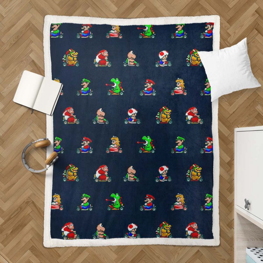 Super Mario Nintendo Spielfiguren Muster 12 Decke - Fleecedecke – Bild 3