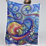 Wirbelnder Oktopus Surf Art Meeresleben Decke – Fleecedecke