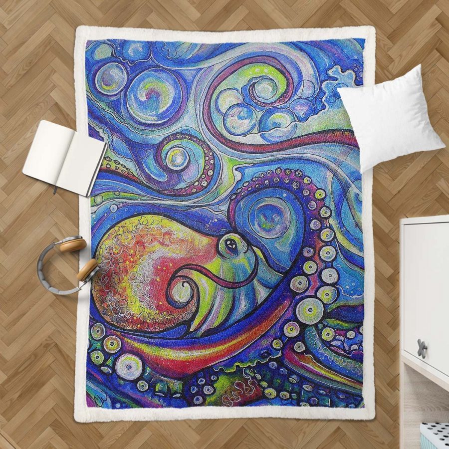 Wirbelnder Oktopus Surf Art Meeresleben Decke - Fleecedecke – Bild 3
