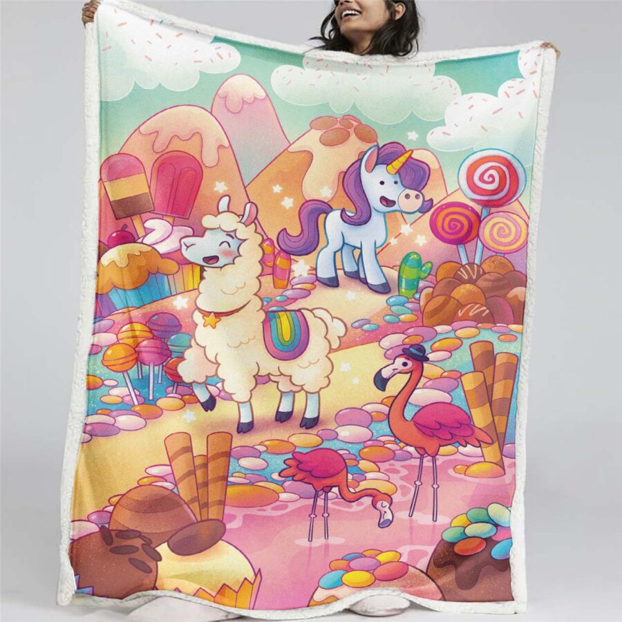 Einhorn Süßigkeiten Welt UC02 Decke - Fleecedecke