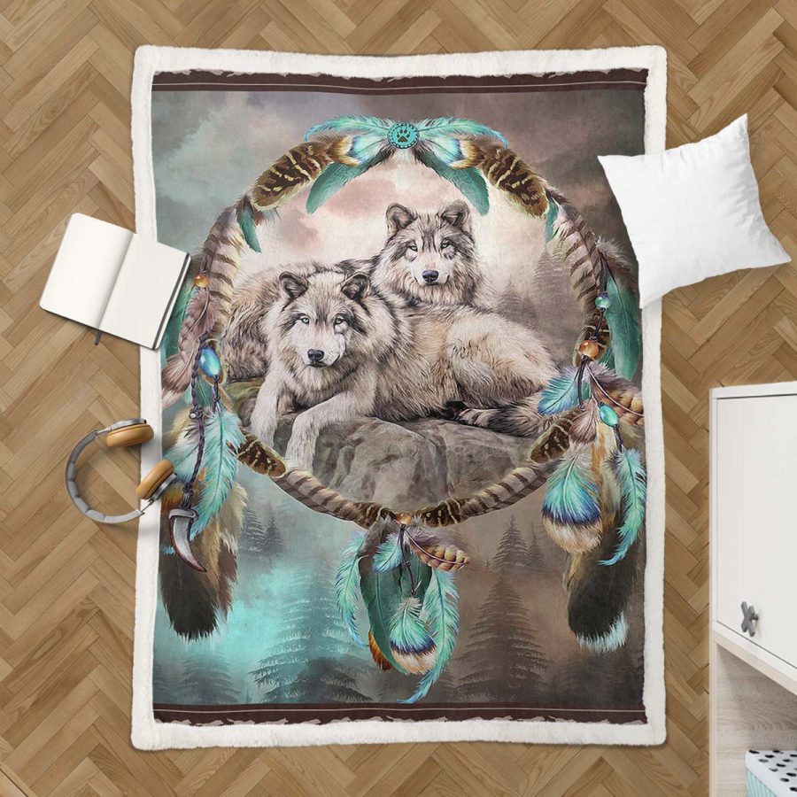 Traumfänger mit Wolfsmotiv Decke - Fleecedecke – Bild 3