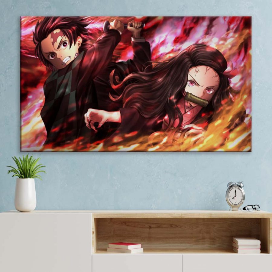 Tanjiro Nezuko Demon Slayer Kimetsu No Yaiba 4 Leinwandbilder – Bild 3