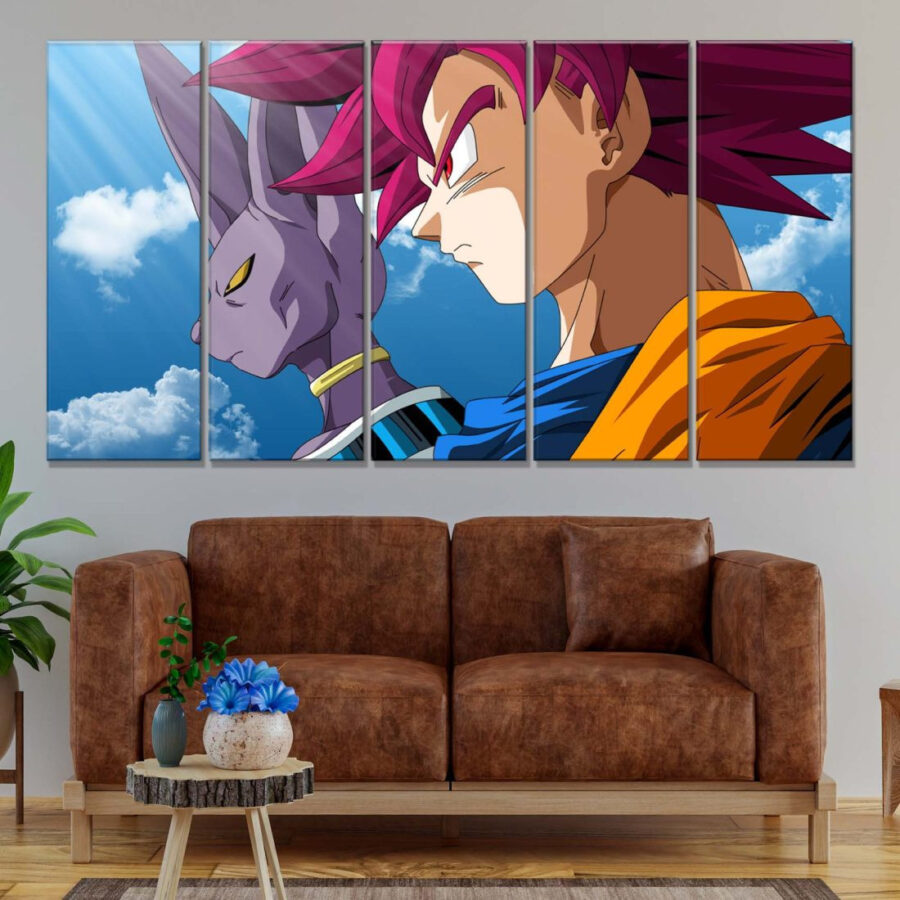Dragon Ball Z Beerus und Goku Super Saiyan God Leinwandbilder – Bild 2