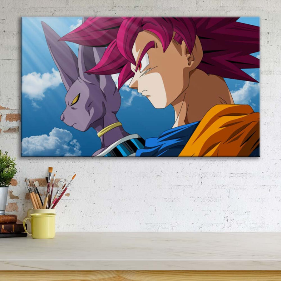 Dragon Ball Z Beerus und Goku Super Saiyan God Leinwandbilder – Bild 3