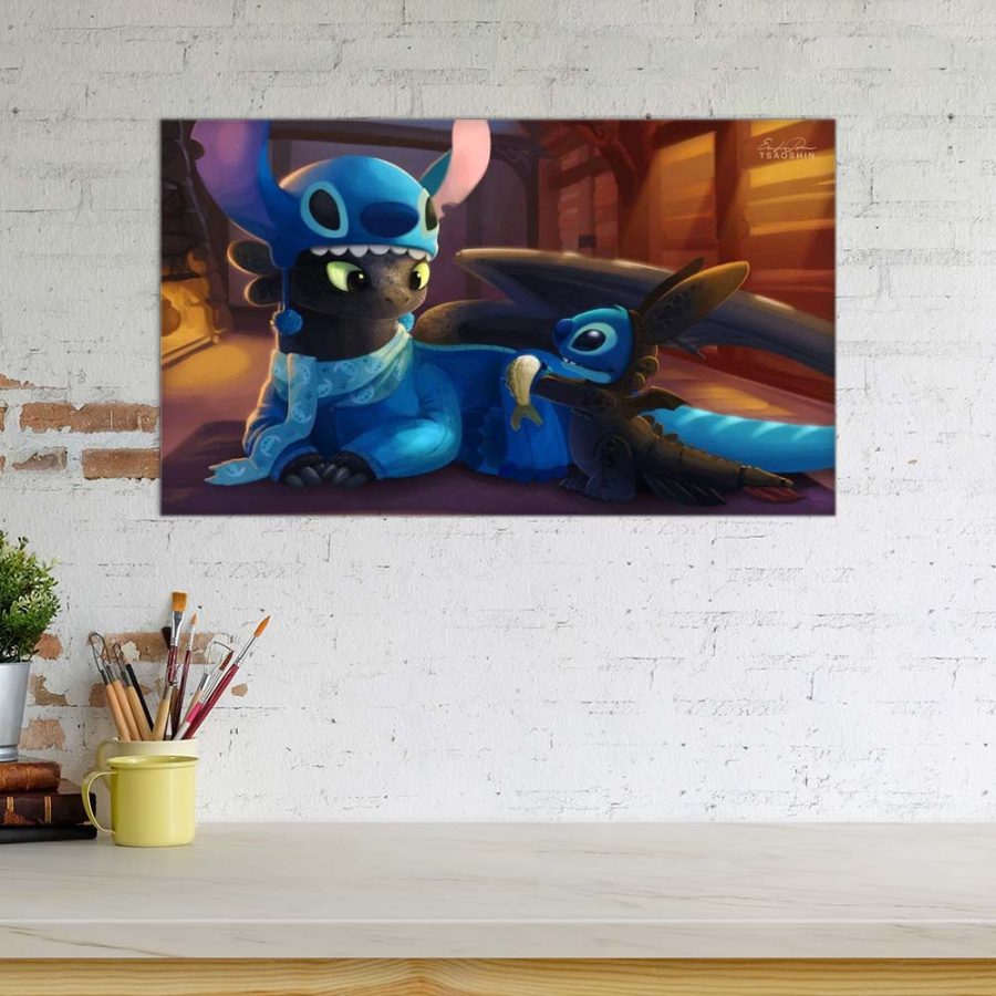 Disney Stitch und Ohnezahn 3 Leinwandbilder – Bild 3