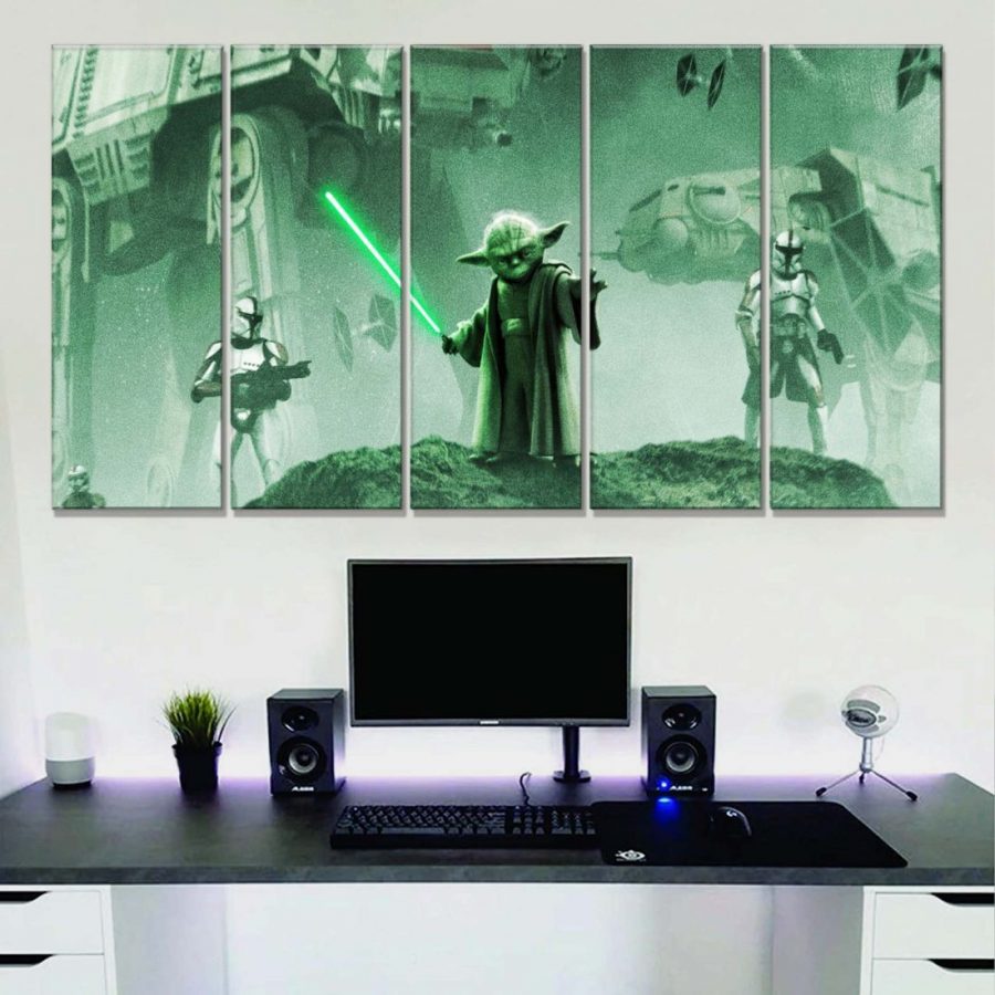 Star Wars Yoda Lichtschwert 4 Leinwandbilder – Bild 2