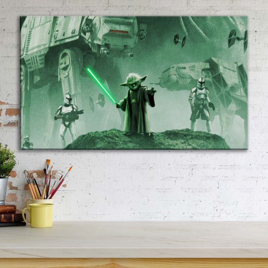 Star Wars Yoda Lichtschwert 4 Leinwandbilder – Bild 3