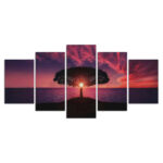 Sonnenuntergang durch Baum rosa lila Farbe Leinwandbilder