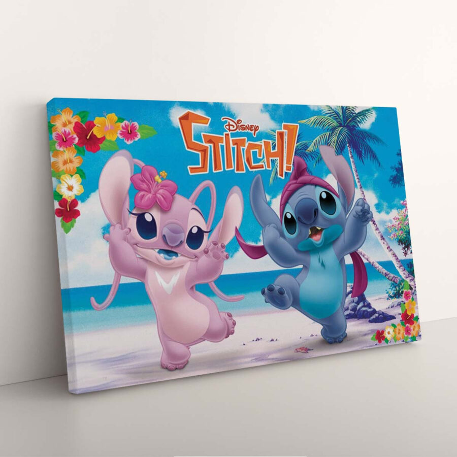Niedlicher Stitch und Engel am Strand Lilo und Stitch Leinwandbilder – Bild 3