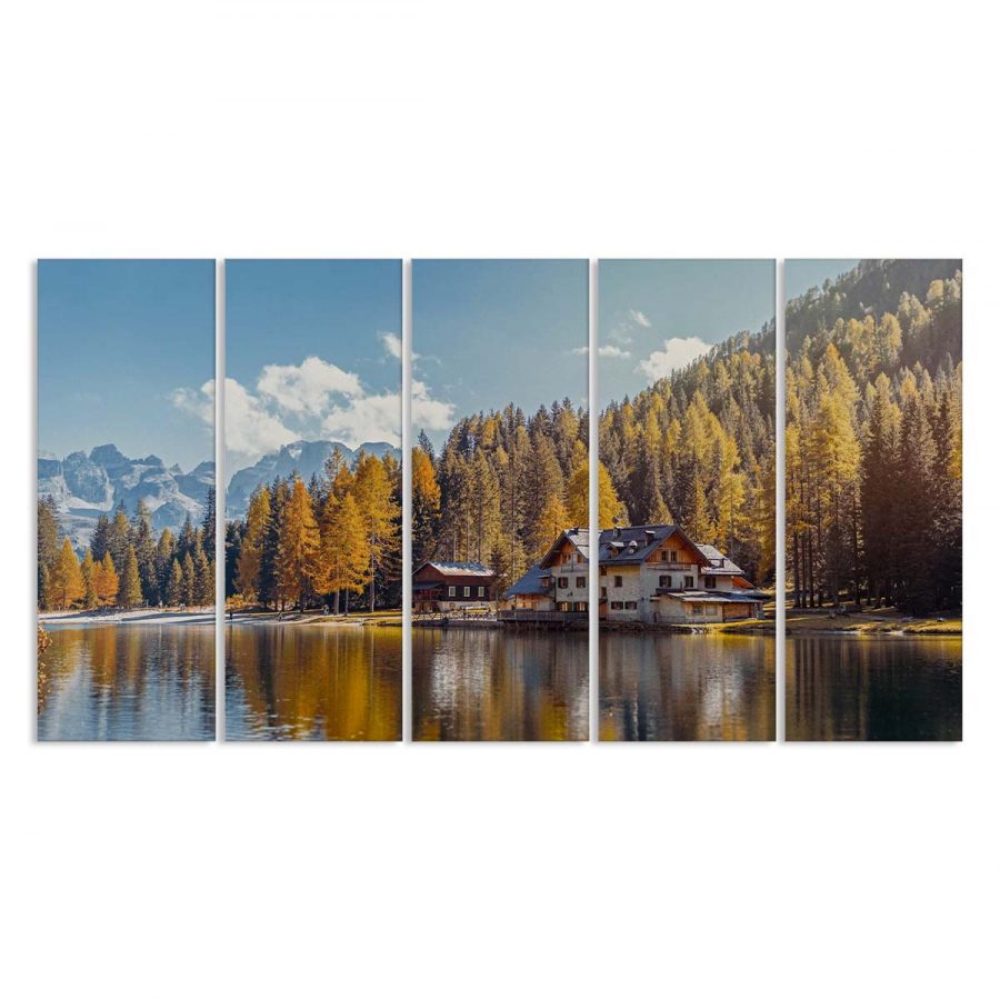 Herbstbäume im Wald am Seeufer Natur Leinwandbilder – Bild 2