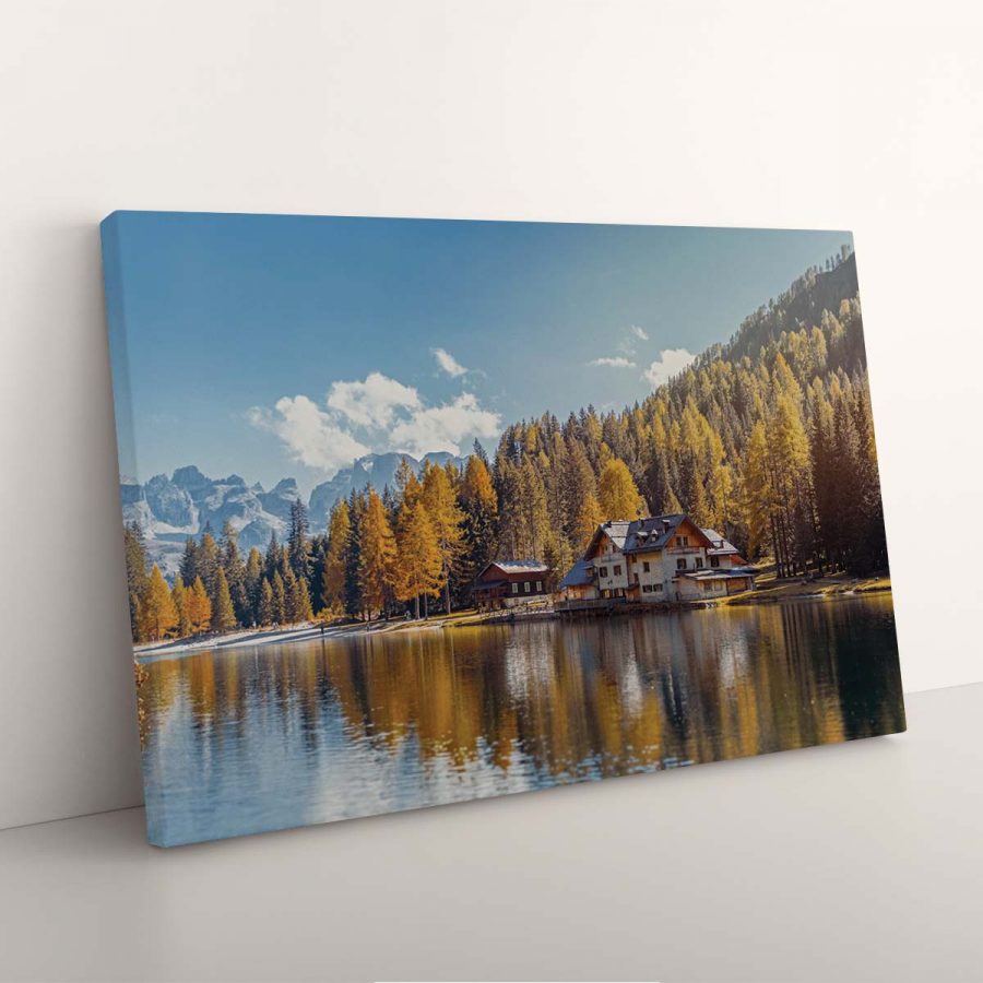 Herbstbäume im Wald am Seeufer Natur Leinwandbilder – Bild 3